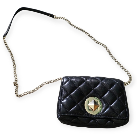 Kate Spade Gold Coast Quilted Leather Purse – Turn Lock Chain Bag, Black - Picture 2 of 16